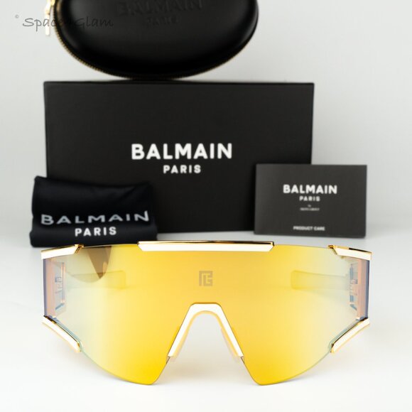 Balmain Women Sunglasses Gold Bronze Mirror Mask FLECHE BPS-138B-141 BRAND NEW - Picture 3 of 15